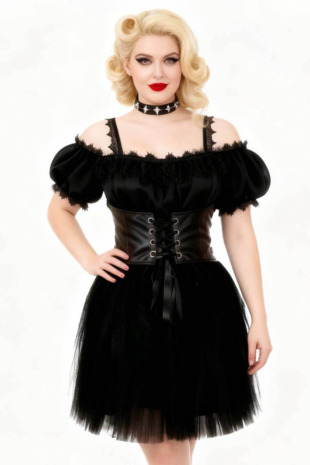 Shawnette Off-Shoulder Mini Black Skirt Dress