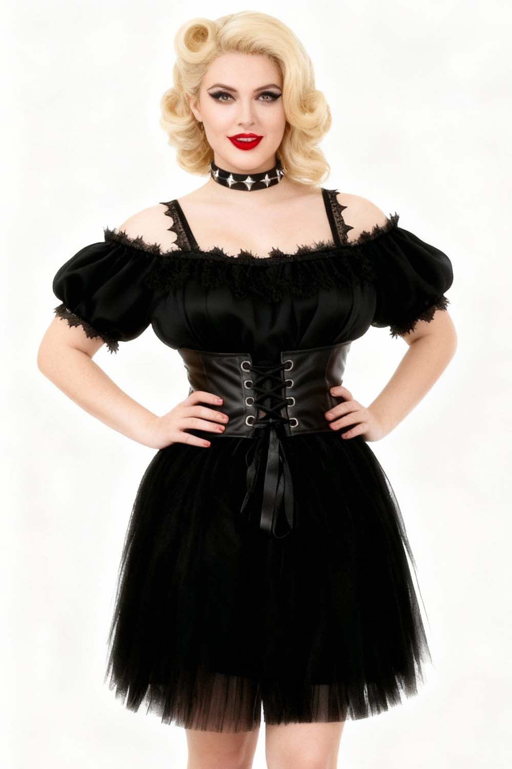 Shawnette Off-Shoulder Mini Black Skirt Dress