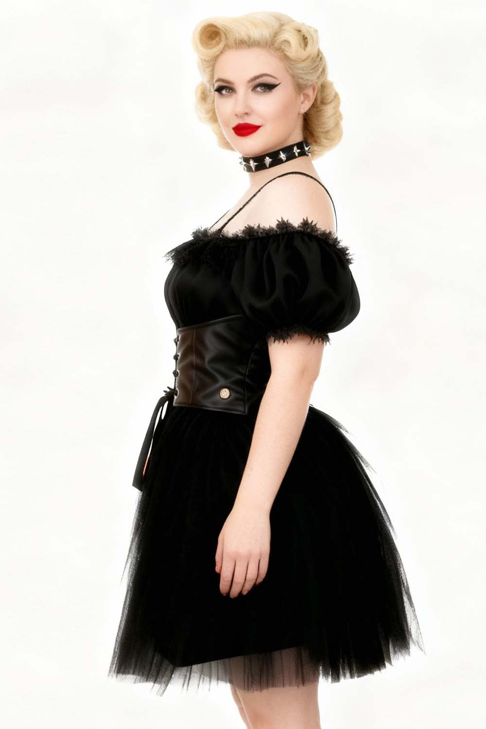 Shawnette Off-Shoulder Mini Black Skirt Dress