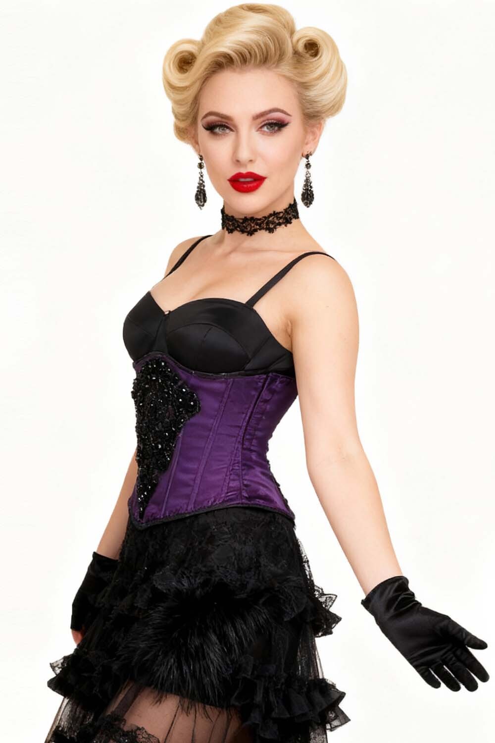 Esme Purple Satin With Lace Overlay Couture Corset